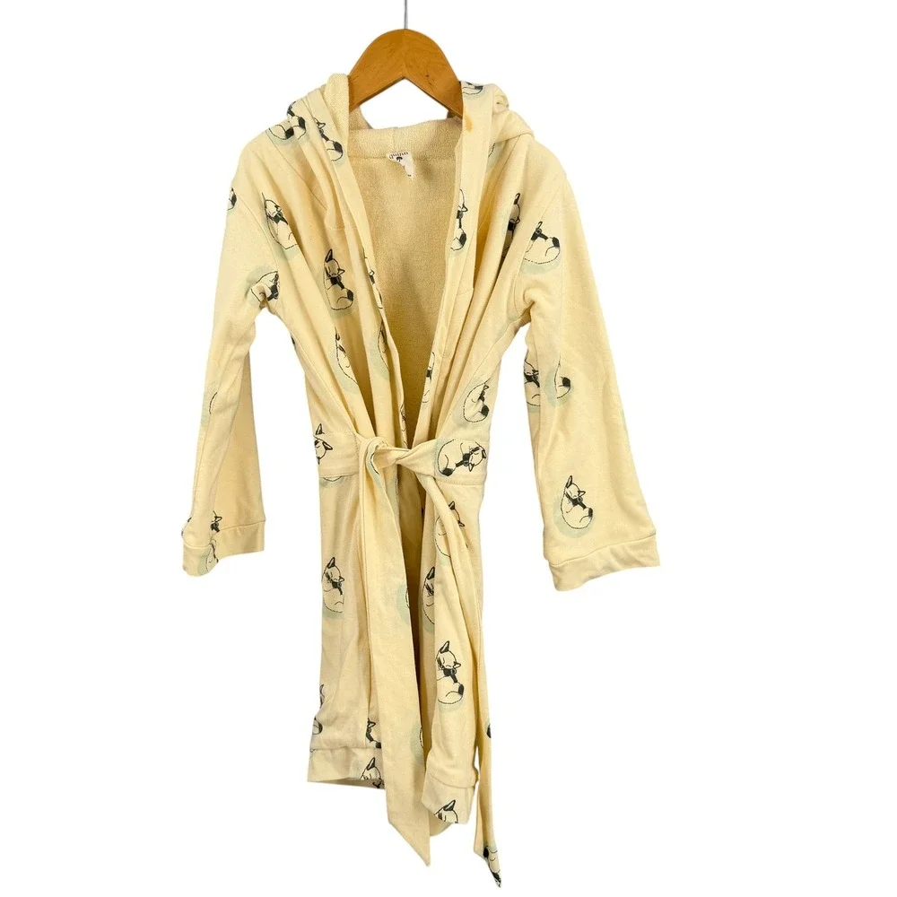 Kate Quinn Hooded Robe 4-6Y Yellow‎ Fox Print Organic Cotton Terry